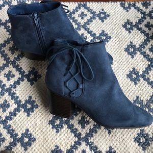 Blue suede booties